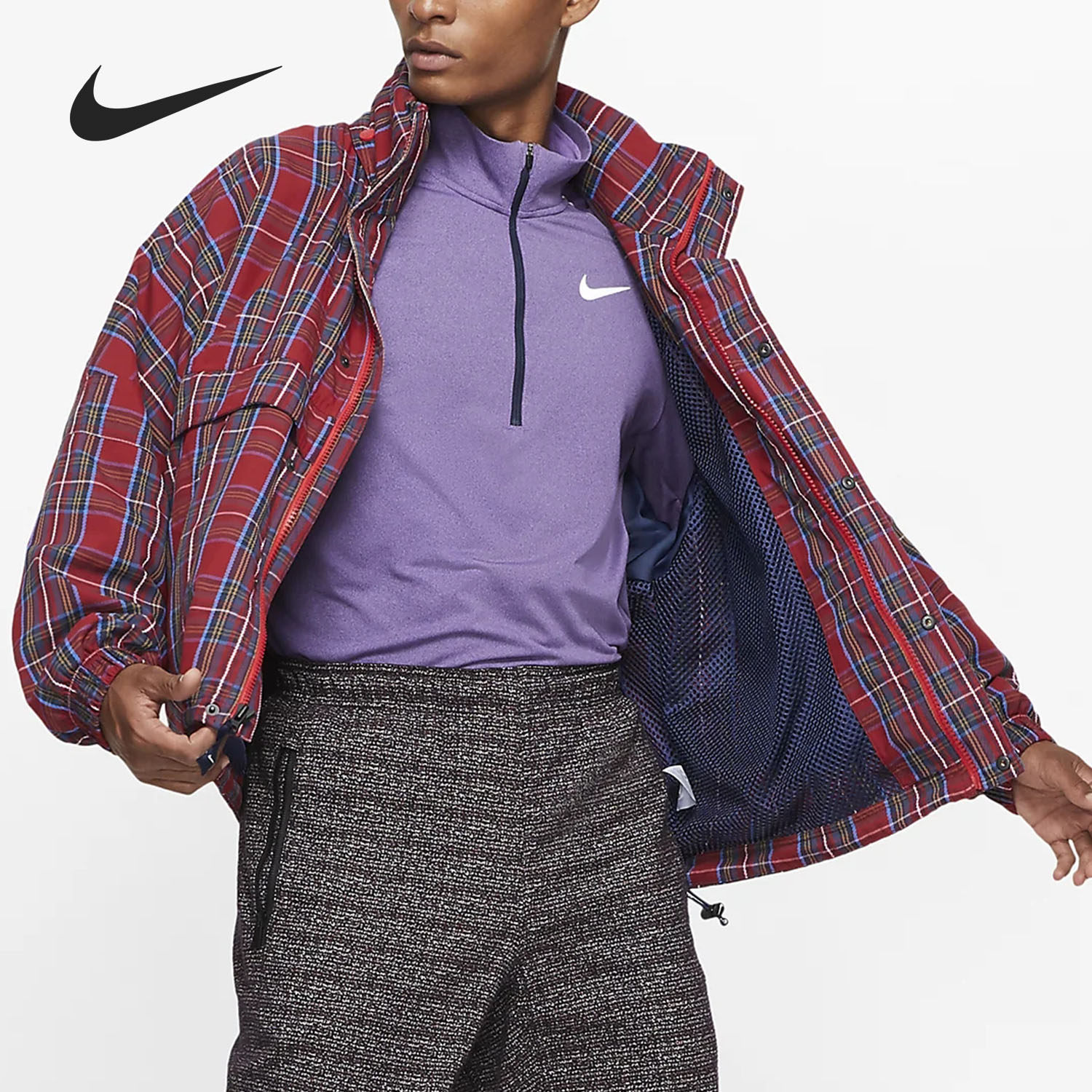 nike/耐克正品2020新款 swoosh 男子复古格子休闲夹克外套cd6375