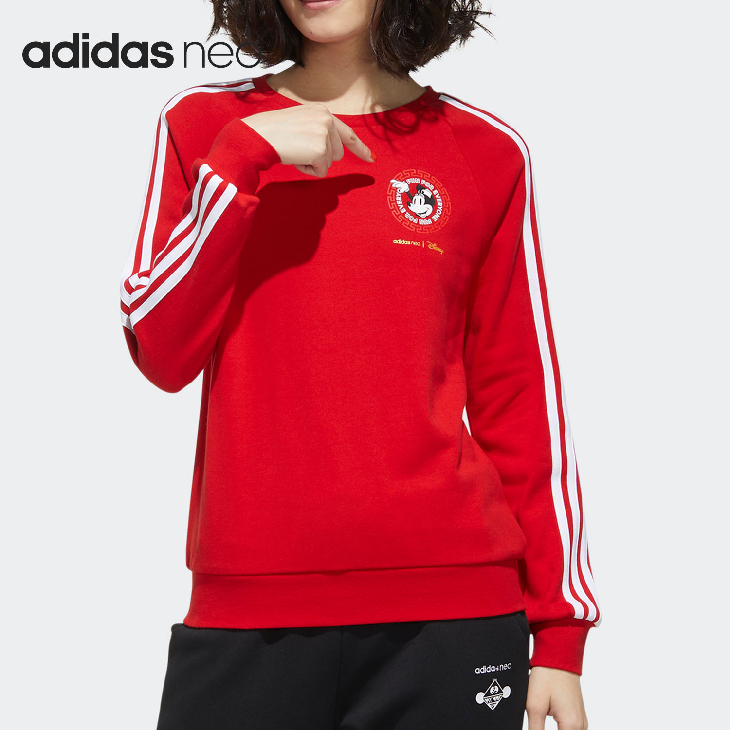 Adidas/阿迪达斯正品NEO 女子圆领三条纹运动套头衫卫衣 GE7770