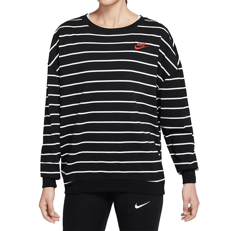 nike耐克正品sportswearloosefit女子条纹圆领上衣运动卫衣