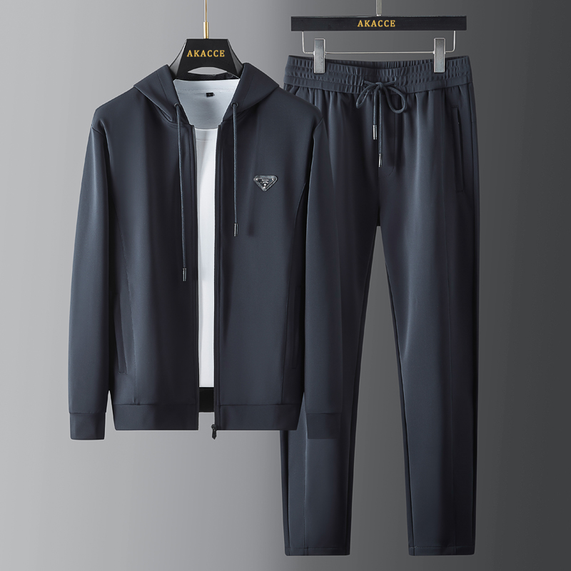 手感细腻  秋季新款高端轻奢丝滑弹力男士连帽休闲运动套装两件套