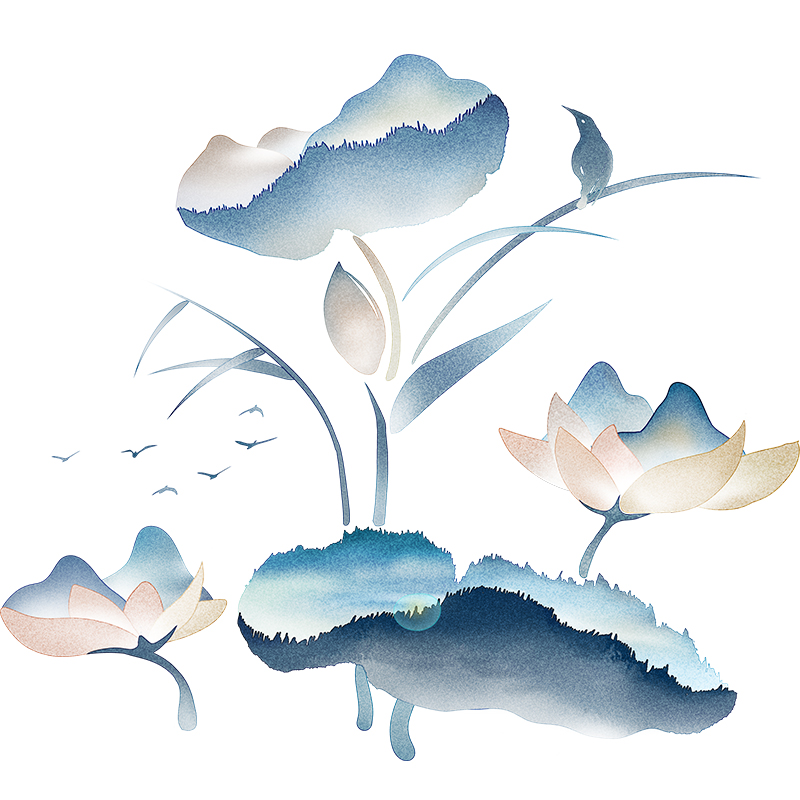 自粘壁纸墙面装饰中式创意荷花花墙卧室房间墙贴