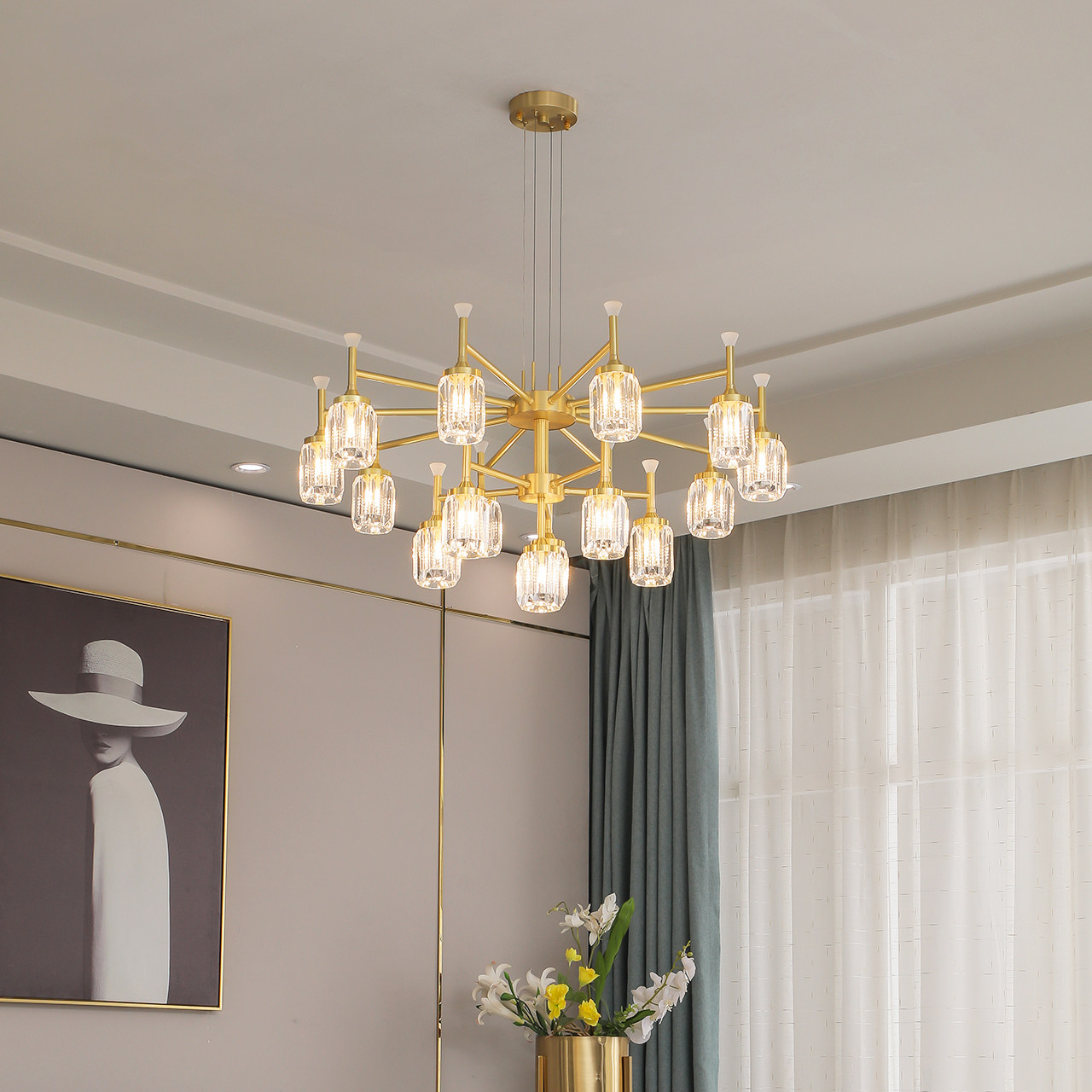 雷士照明后现代轻奢吊灯简约美式全铜水晶灯经典客厅吊灯