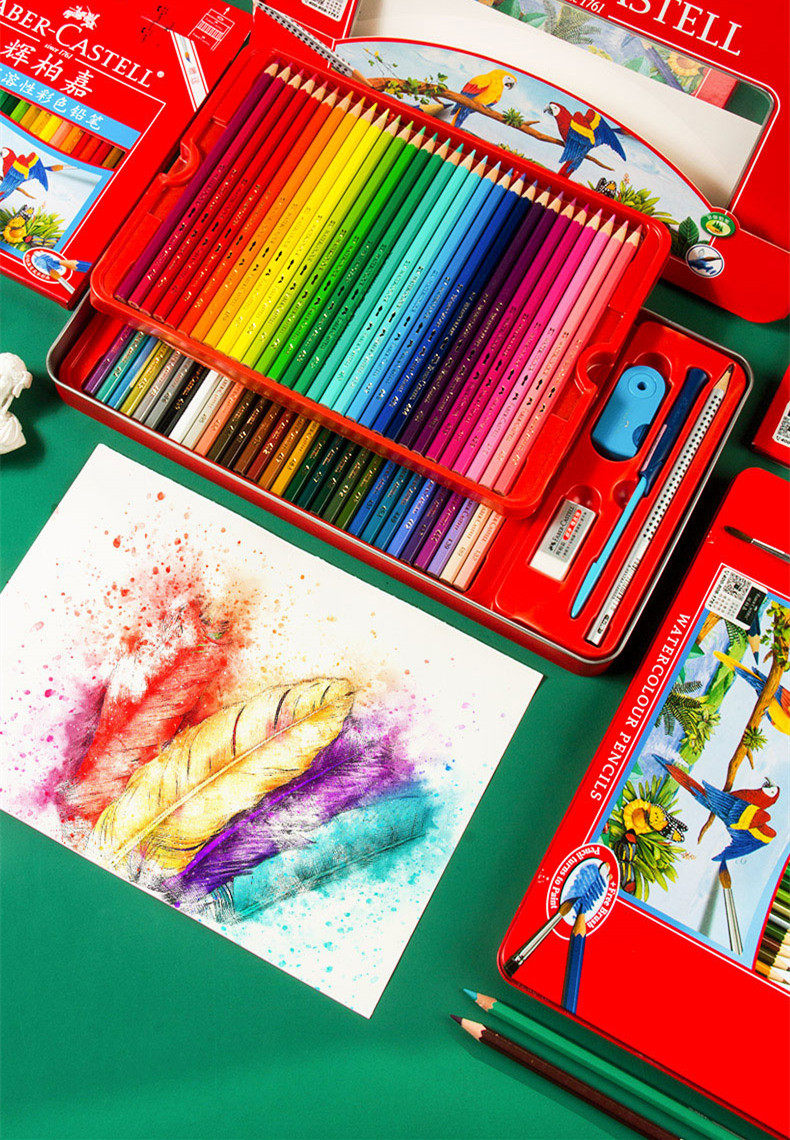 德国辉柏嘉水溶彩铅成人学生初学者专业手绘大鹏同款铁盒鹦鹉红辉