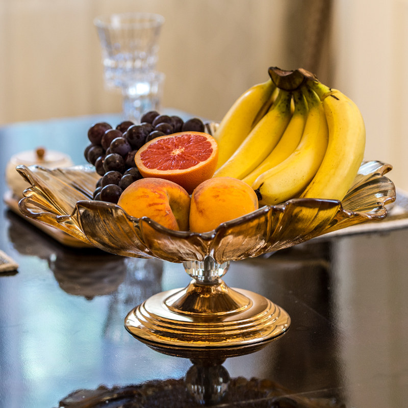果盘欧式水晶玻璃水果盘客厅装饰茶几别墅样板房摆件品质大号果盘