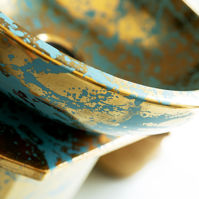 泼墨金色立柱柱式洗脸盆简易洗手盆立式台盆洗脸立柱盆