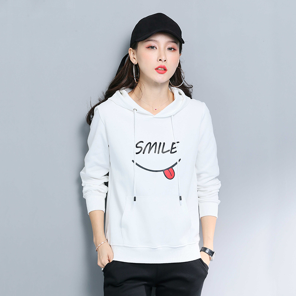 2020新款春秋季加绒白色宽松休闲带连帽卫衣女士韩版加厚上衣洋气