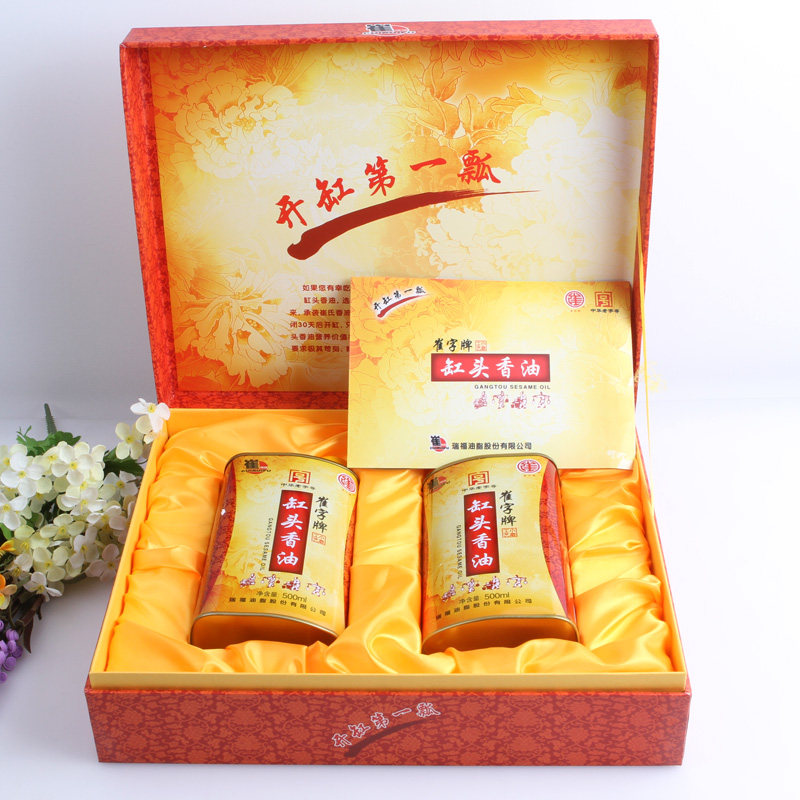 崔字牌字牌缸头香油芝麻油500mlx2礼盒盒装高档礼品香油