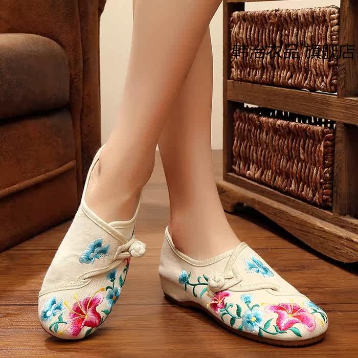 鞋子古风子女白色绣花鞋民族风老布鞋布鞋