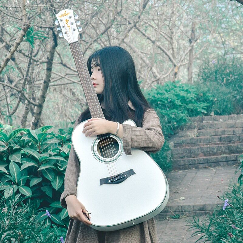 41寸38寸粉色白色民谣木吉吉他初学者男女女学生吉他民谣吉他
