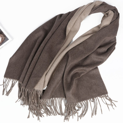 cashmere冬季加厚460克山羊绒拼色保暖水波纹围巾披肩两用原绒色