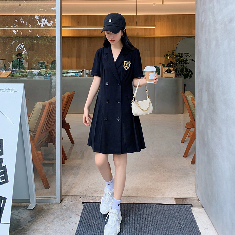 蓝语大码女装胖妹妹mm时尚减龄连衣裙夏装新款宽松遮肚显瘦西装裙