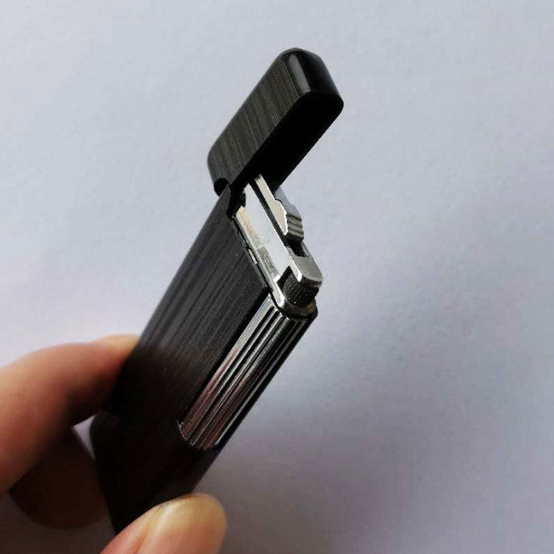 超薄翻盖金属砂轮火石明火充气侧滑滑轮打火机一次性打火机