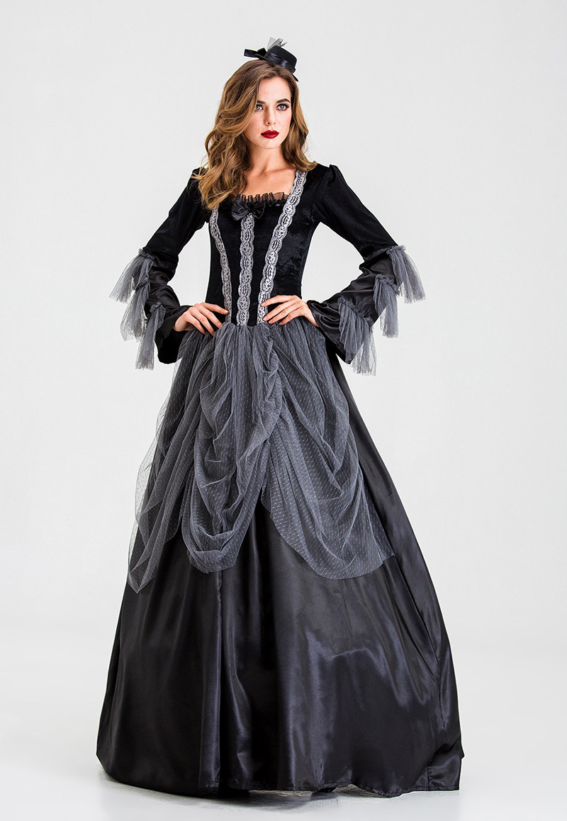 女王吸血鬼万圣节黑色神秘长裙欧美华美华丽礼服复古民族服装