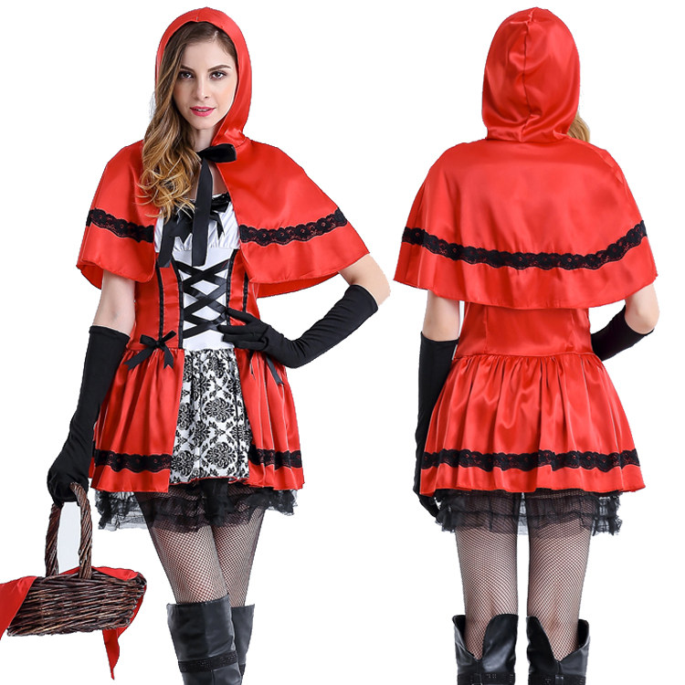 万圣节小红帽cos卖火柴的小女孩角色扮演游戏制服复古古红披风民族