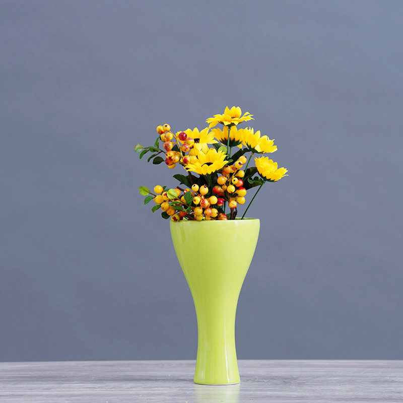 客厅餐桌桌面装饰陶瓷绿色花瓶摆件现代简约富贵竹花瓶