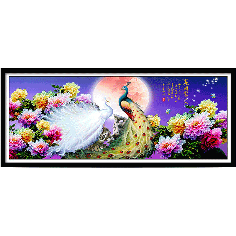 孔雀开屏大幅十字绣2020新款绣客厅家用凤凰满锈大尺寸纯绣大图 - 金