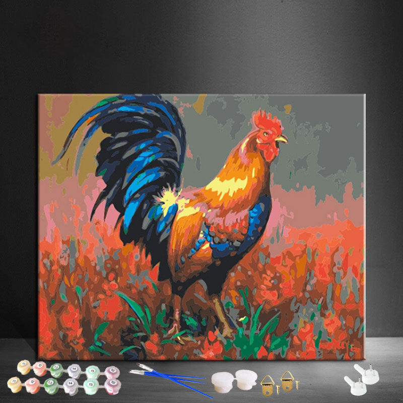 数字油画公鸡填色水彩画手绘diy动物动物油油彩自绘diy