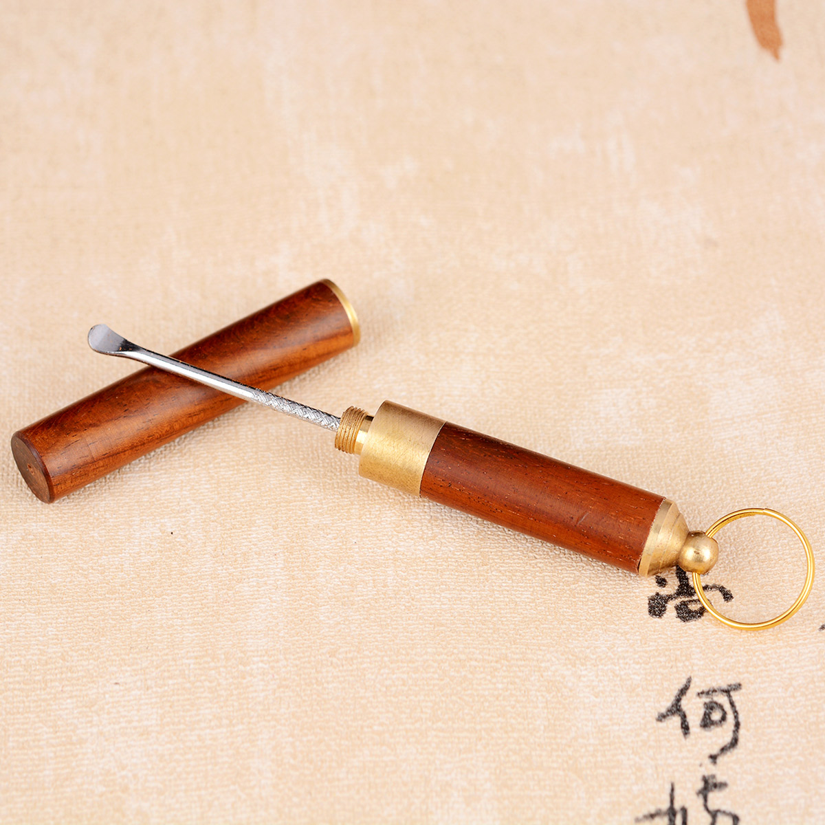 帝祖红酸枝掏耳勺木质单个装采耳师扣钥匙扣耳勺挖耳器成人老式