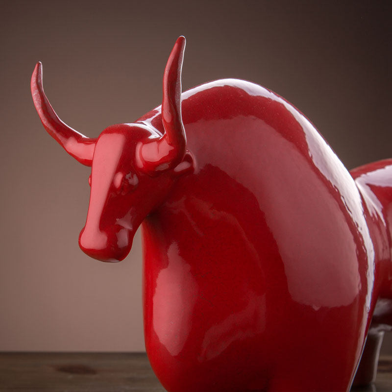 牛市长红牛市市长天奕景德镇陶瓷摆件家居办公桌玄关装饰品摆件