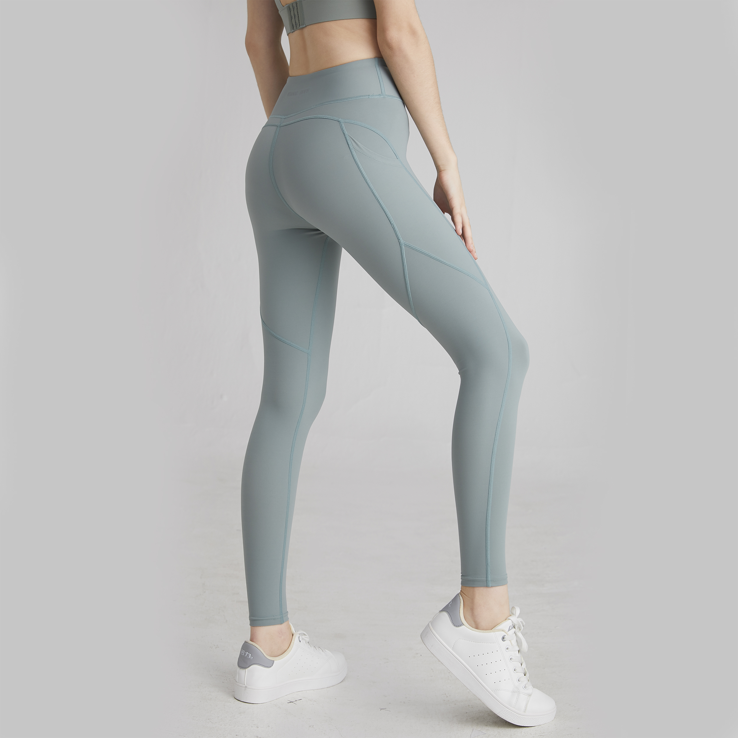 高腰健身紧身裤女弹力侧兜速干瑜伽裤显跑步健身裤