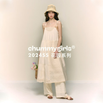 chummygirls ຕົ້ນສະບັບແບບຝຣັ່ງແບບ girly hollow lace stitching suspender A-line pleated dress