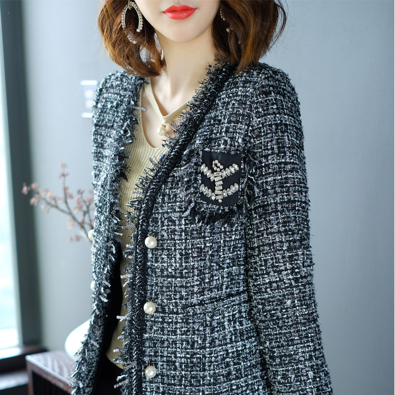 2020春装新款休闲名媛小香风外套女毛呢短款时尚显瘦粗花呢上衣