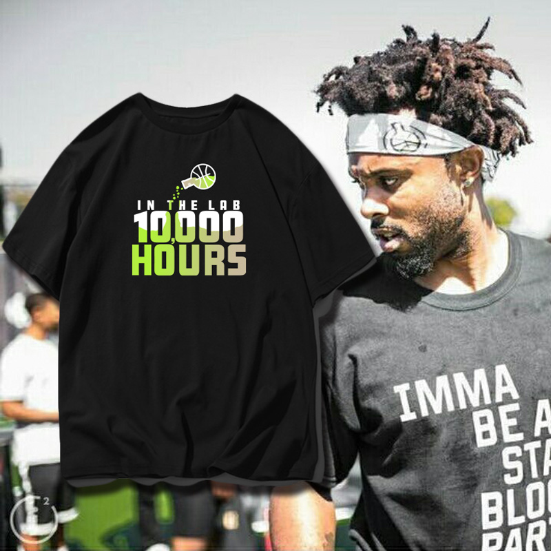 新款10000小时德文实验室篮球运动纯棉T恤衫大码透气宽松慢跑短袖