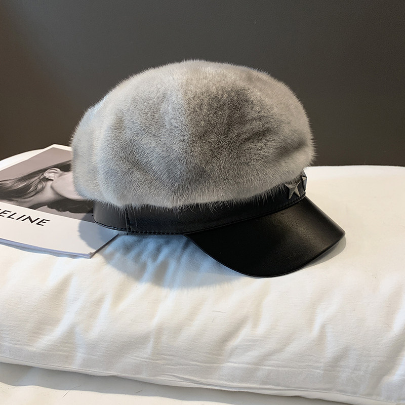 水貂整皮毛帽子女韩版冬貂皮皮帽天鹅绒皮草帽子帽子