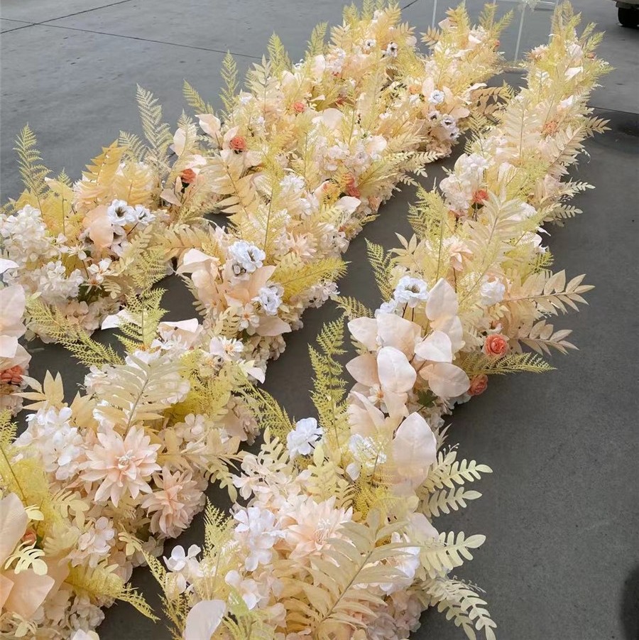 香槟色桔色系列路引地排婚庆绢花婚礼摆件装饰婚庆绢花