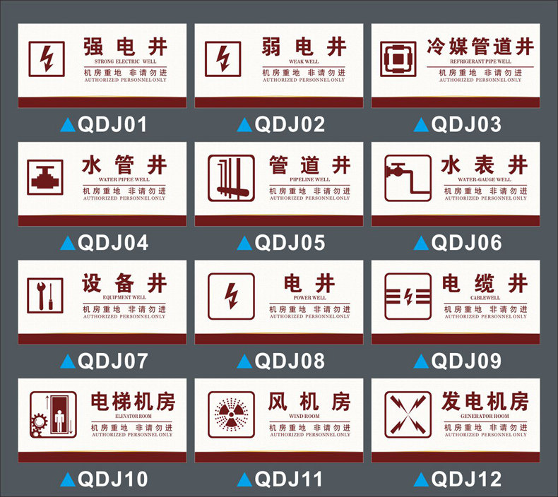 风机机房标识排烟送风电梯高压低压配电标志标志牌