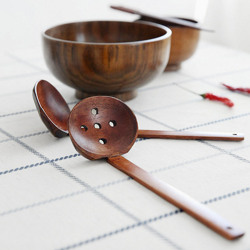 勺子拉面长柄木勺日式家用漏勺火锅吃饭木质汤勺