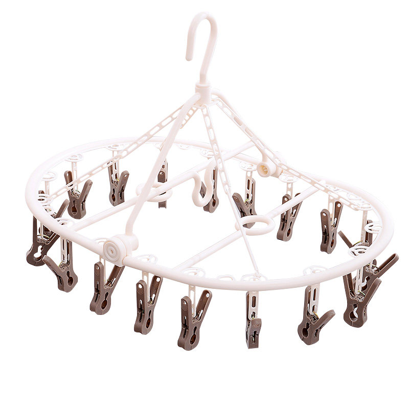 晒袜子夹子衣架圆形带多夹子塑料防风挂内衣裤晾衣架婴儿尿布架