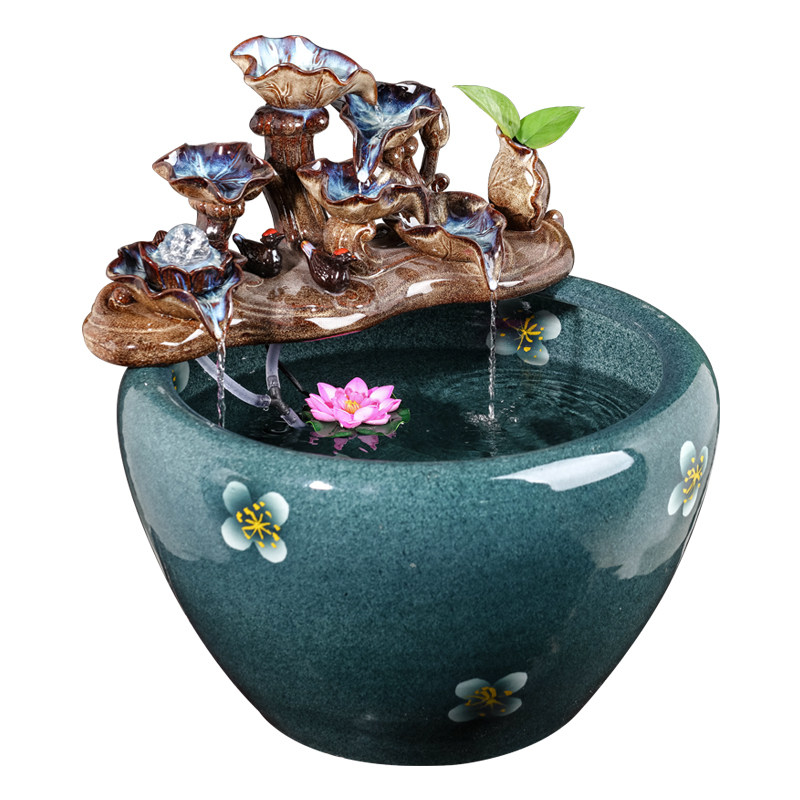 鱼缸陶瓷客厅循环流水大号乔迁招财摆件阳台鱼缸