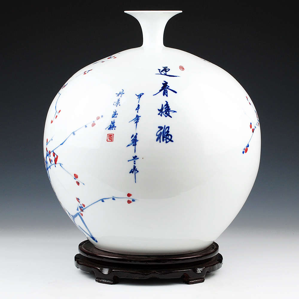 景德镇陶瓷器 高端名人名作大师手绘周华兰花瓶 家居摆件商务礼品