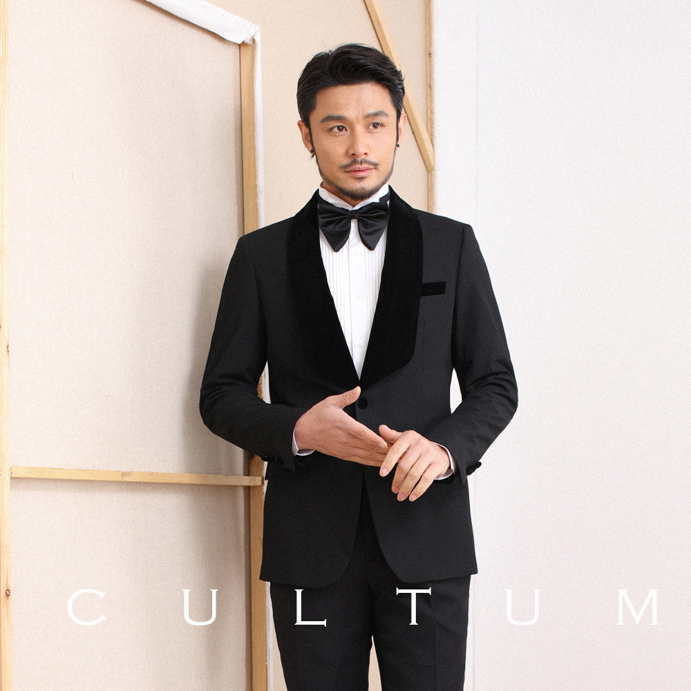 韩版金丝绒单排扣修身男婚礼宴会结婚新郎西服套装礼服男大码黑色