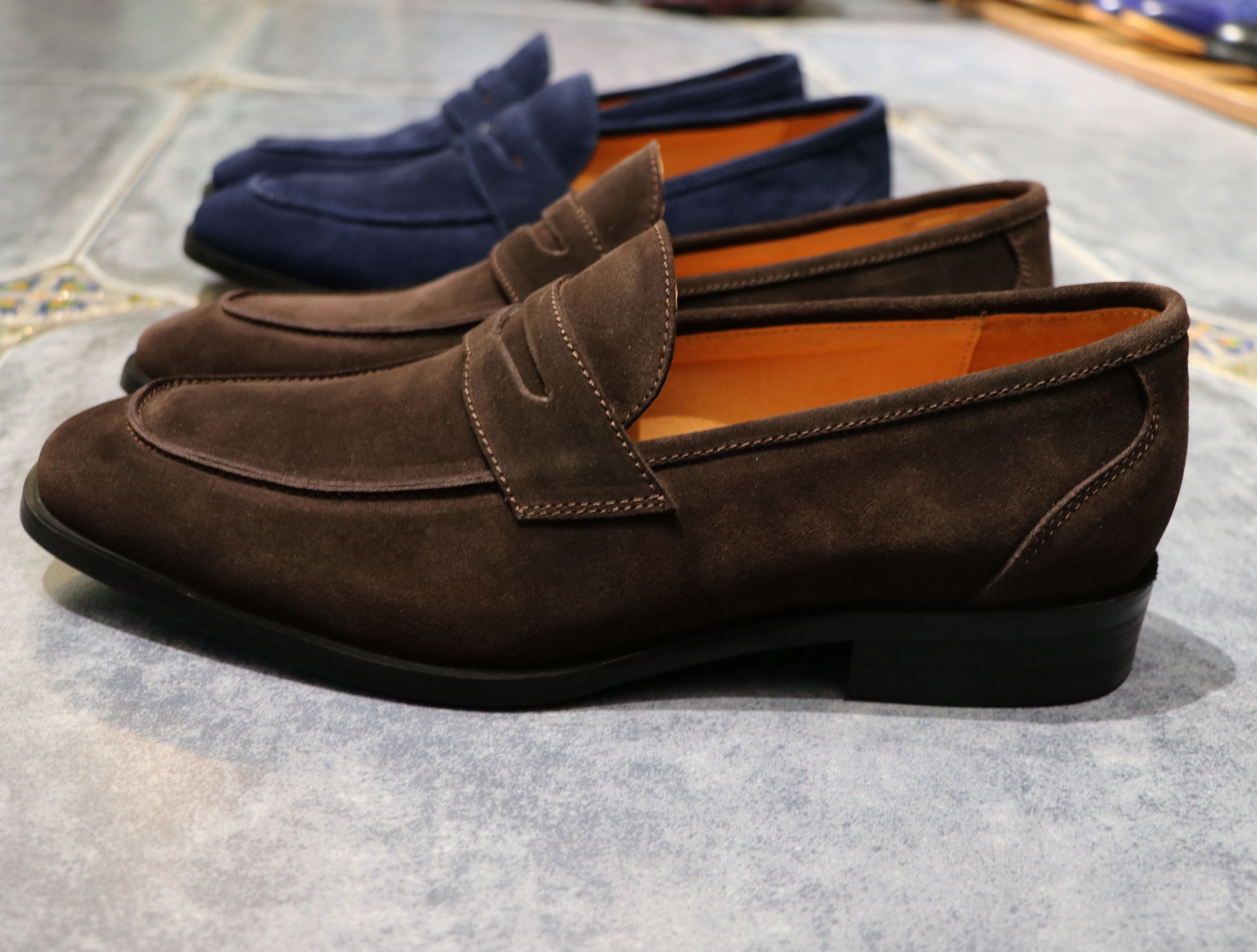 韩国正装休闲方头反绒皮鞋头层牛皮男士商务绅士套脚乐福鞋黑棕色