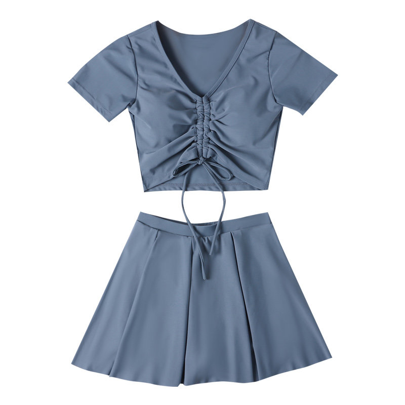 小香风韩国ins简约小胸分体裙式两件套复古显瘦分体泳衣