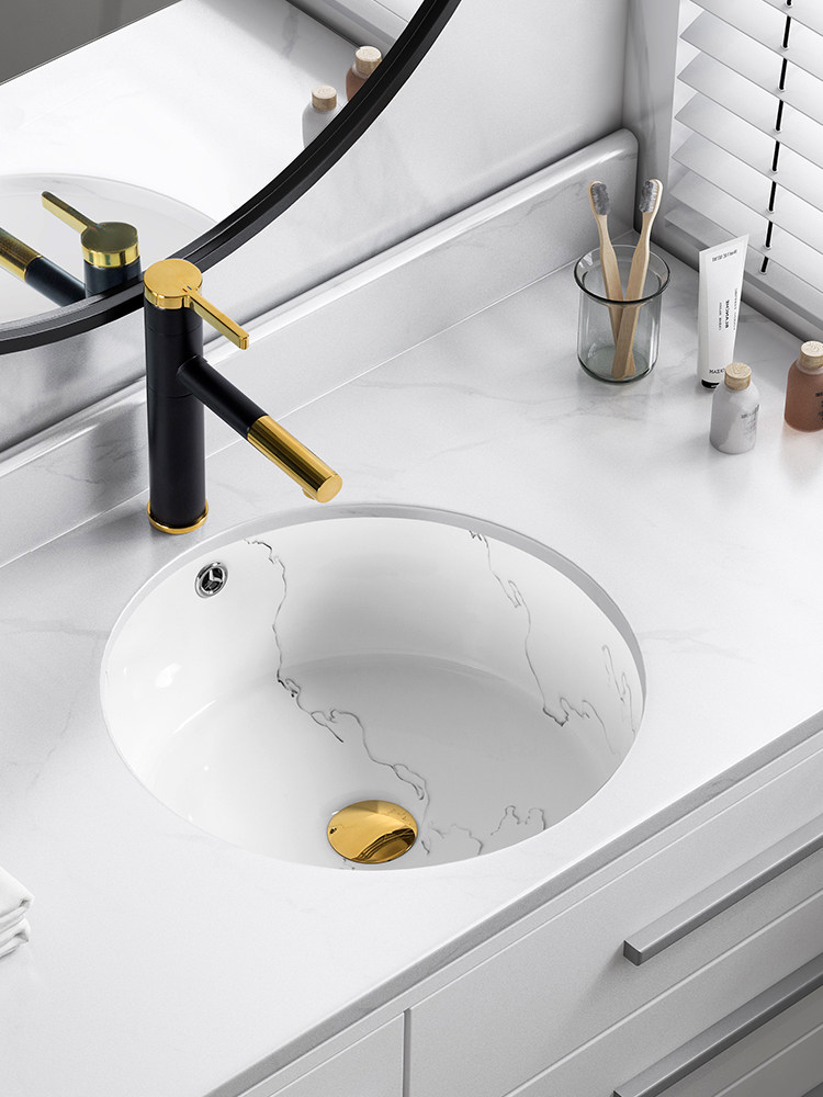 黑色白色大理石圆形小号台下迷你洗脸手盆卫生间台下盆