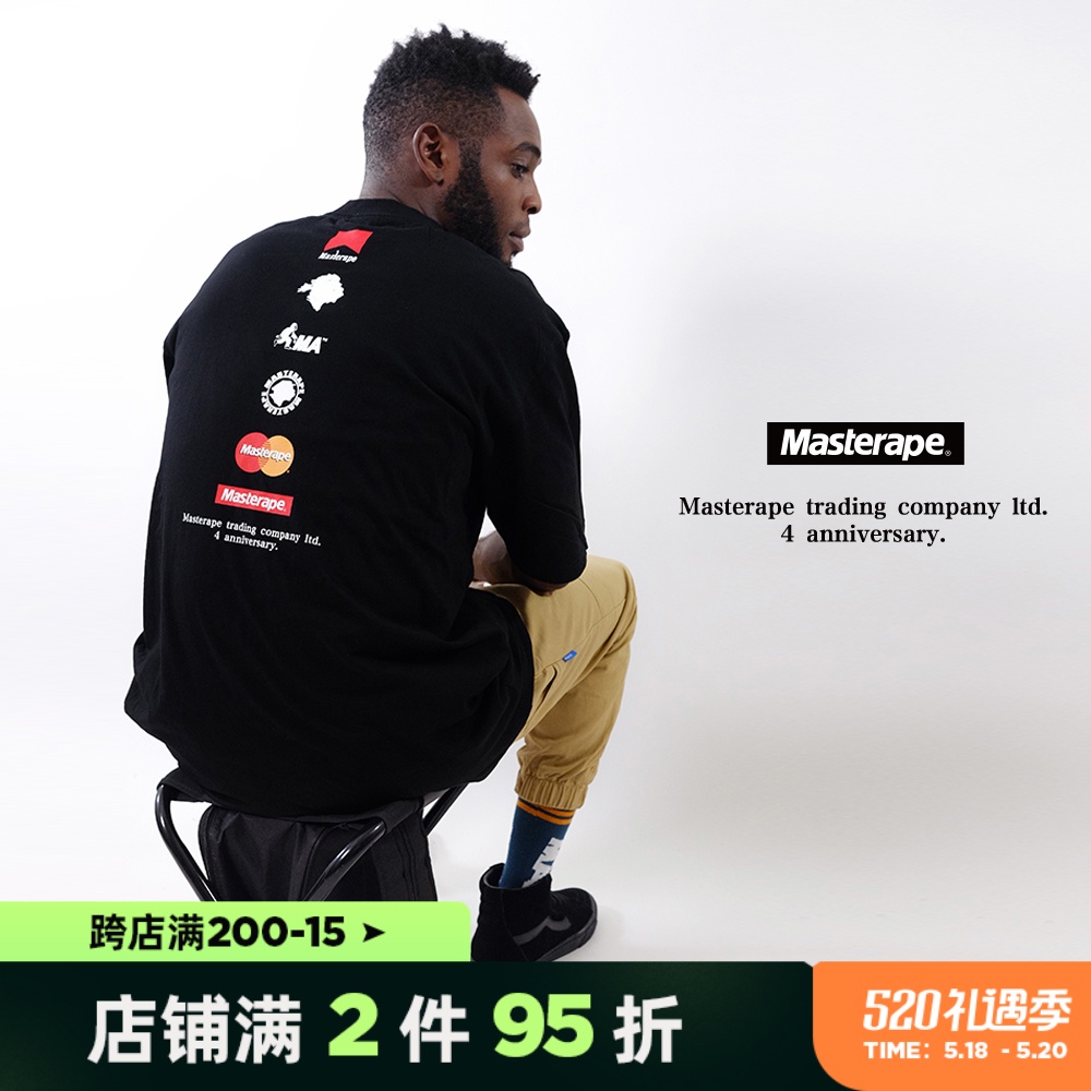 Masterape夏季新款国潮宽松休闲美式纯棉男士街头白色短袖T恤上衣
