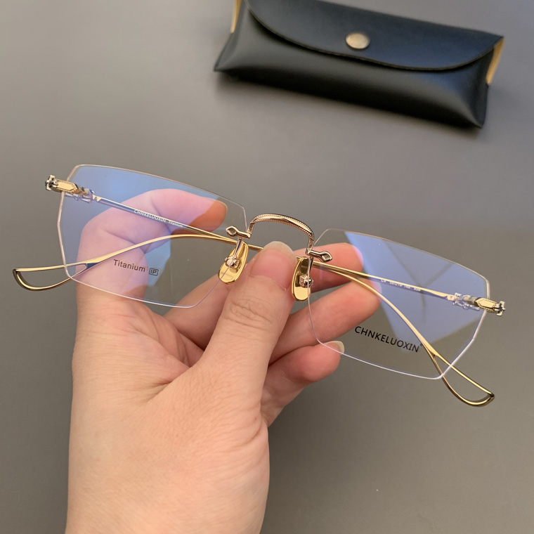 宝剑克罗心眼镜框架纯钛超轻无框金丝边斯文型男款近视打孔无负担