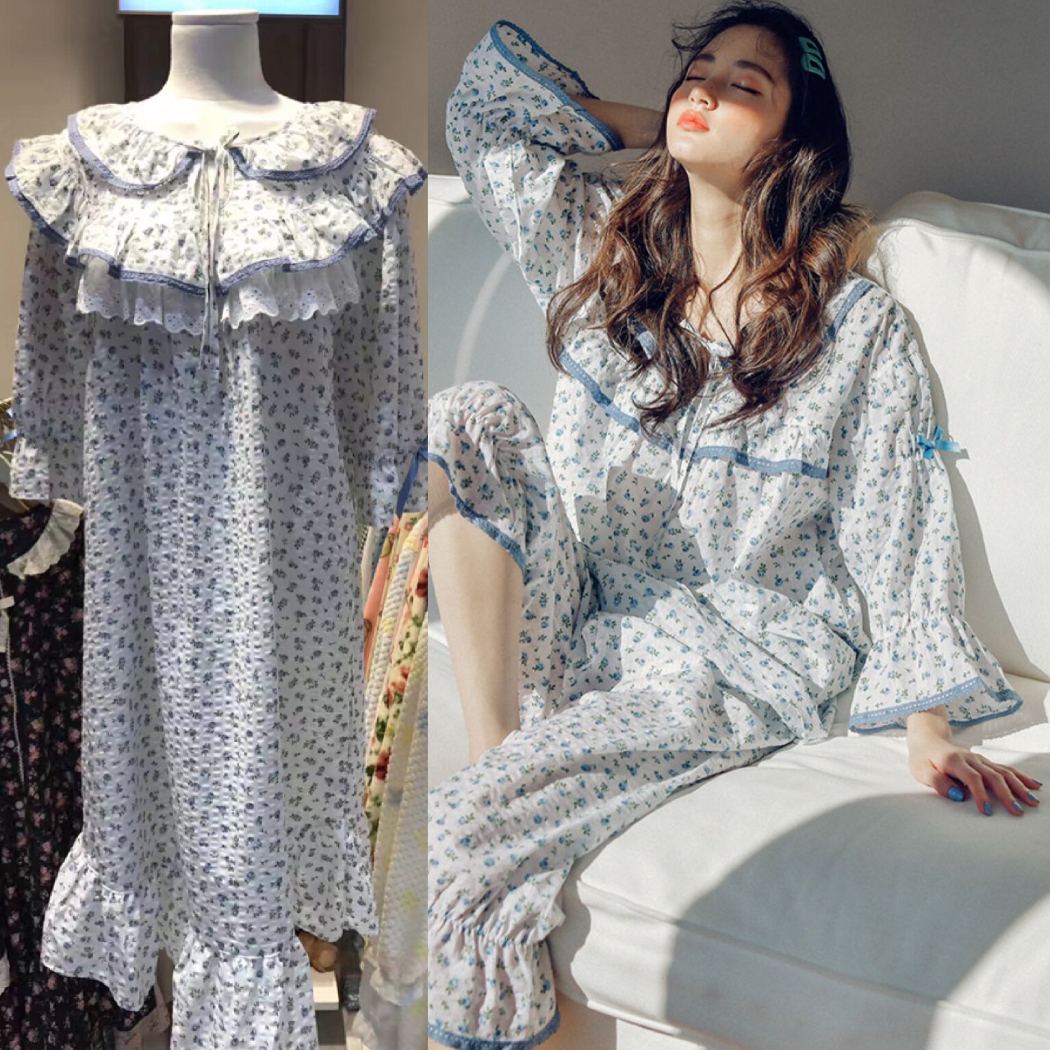 lunaluz19女款睡裙睡衣碎花花边甜美代购新春季正品睡衣