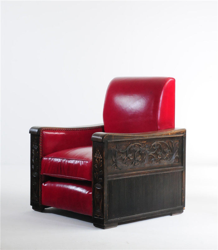 沙发民国1930上海红牛牛皮老旧翻新家具摩登皮艺沙发