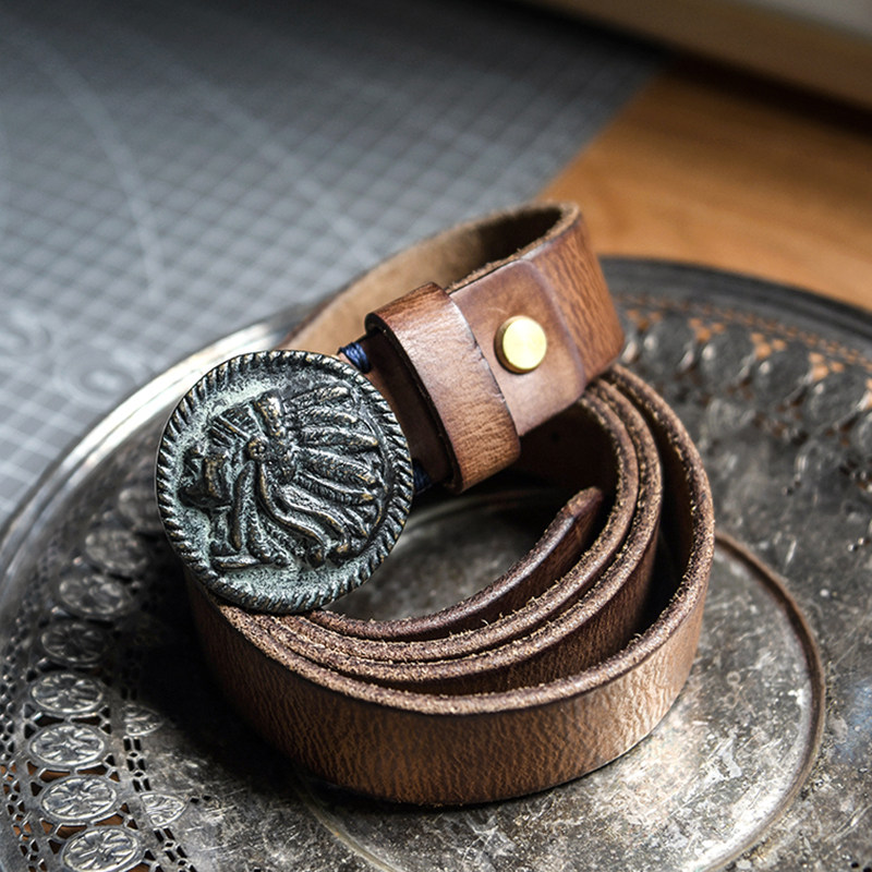 皮带真皮黄铜立体造型纯铜扣头头头牛皮男士腰带