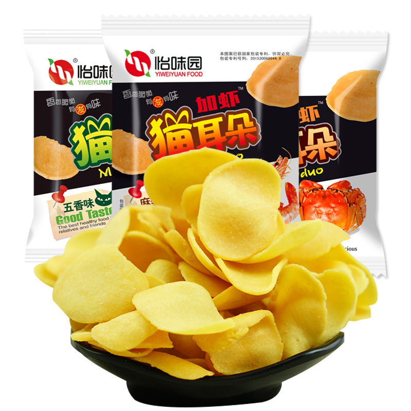 怡味园加虾猫耳朵40包宿舍可以吃很久的网红小吃零食充饥夜宵整箱