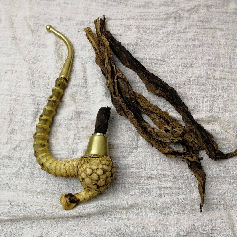 竹子烟杆手工贵州老式野生短款弯式纯铜烟锅 汉烟斗男士便携两用