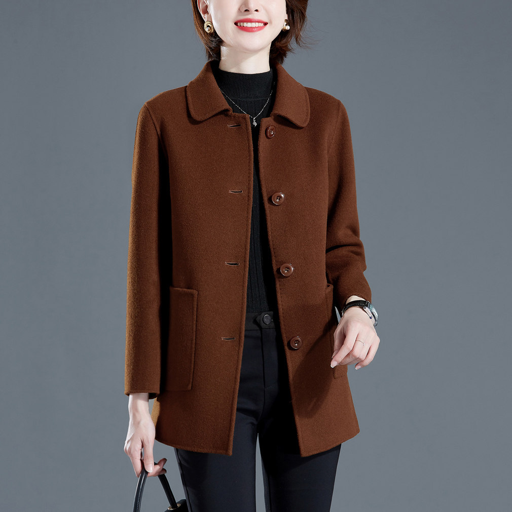 2020秋冬新款中老年双面羊绒大衣短款妈妈高端毛呢外套