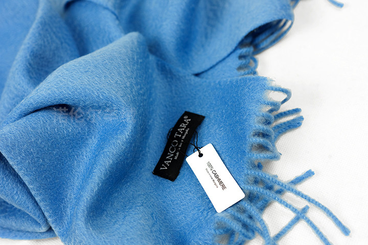 包邮内蒙阴山雪绒纯山山羊绒水纹天蓝色秋冬保暖围巾