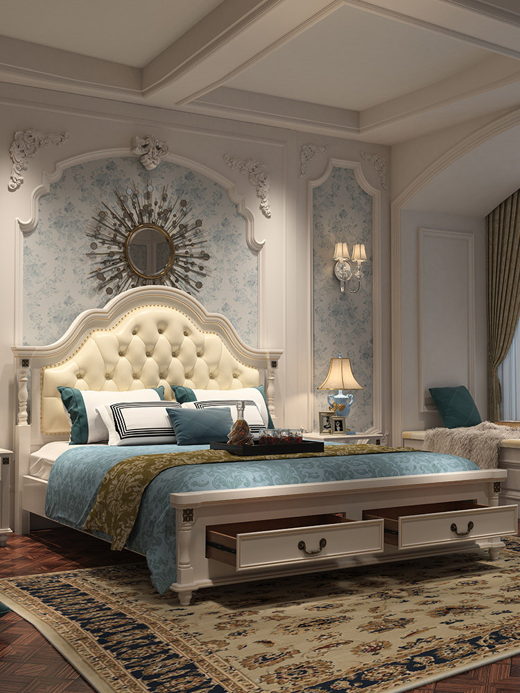 美式床双人床1.8米轻奢欧式实木床软包公主床现代简约主卧储物床