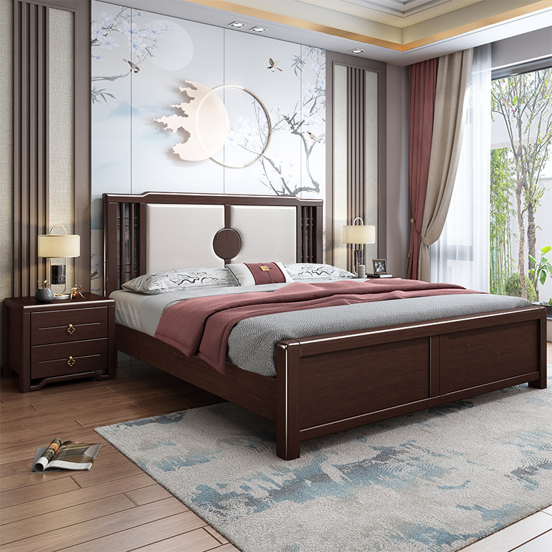 新中式家具储物抽屉木质轻奢卧室现代简约15米双人床实木床