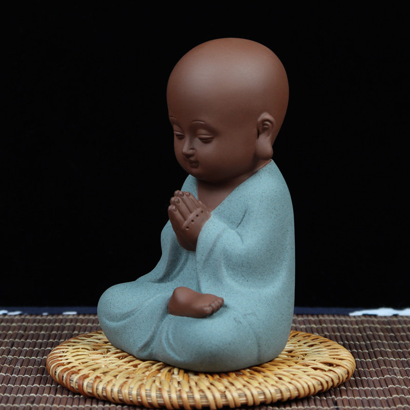 紫砂小和尚茶宠摆件小佛可养功夫茶具陶瓷手工精品创意小沙弥